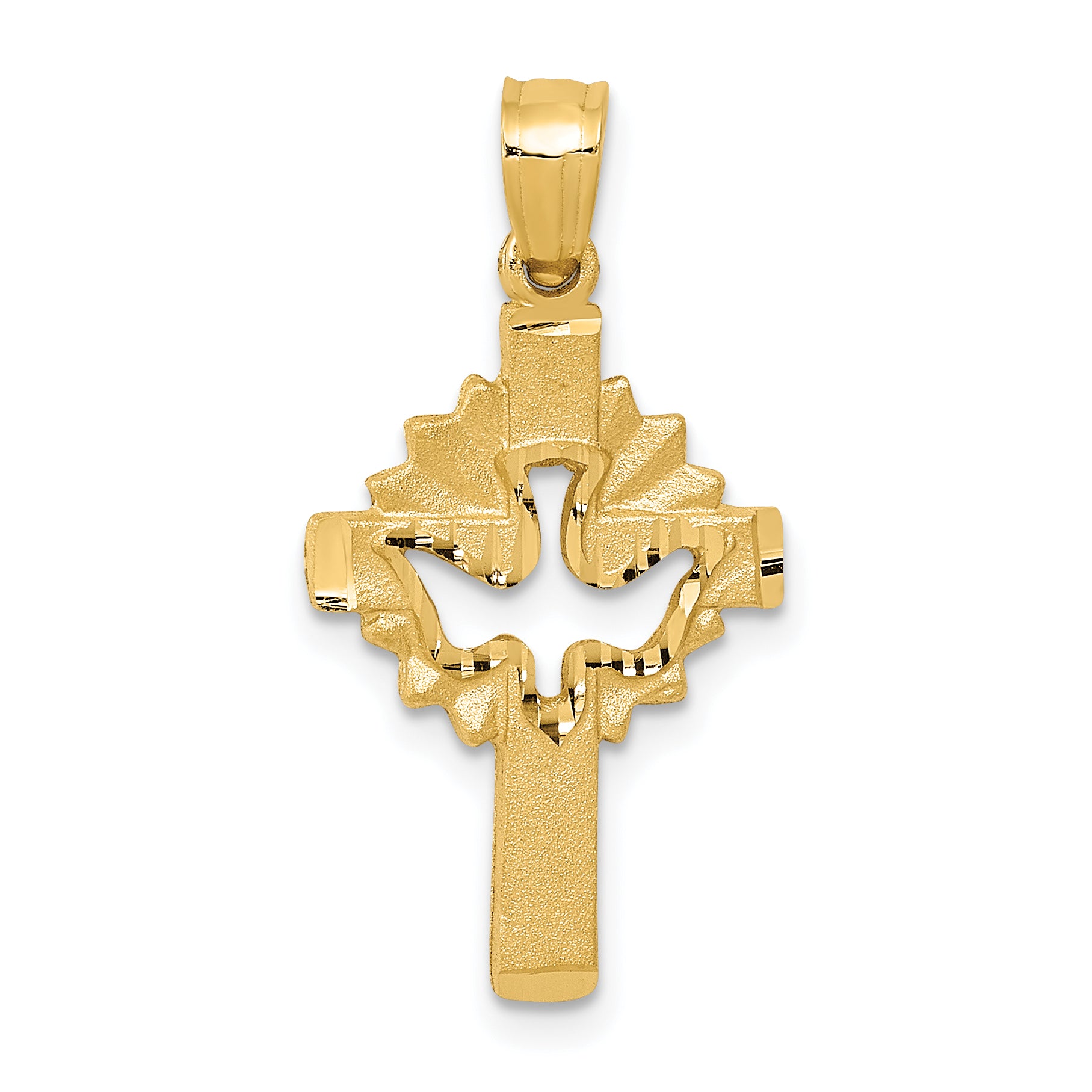 14k Dove Cross Charm