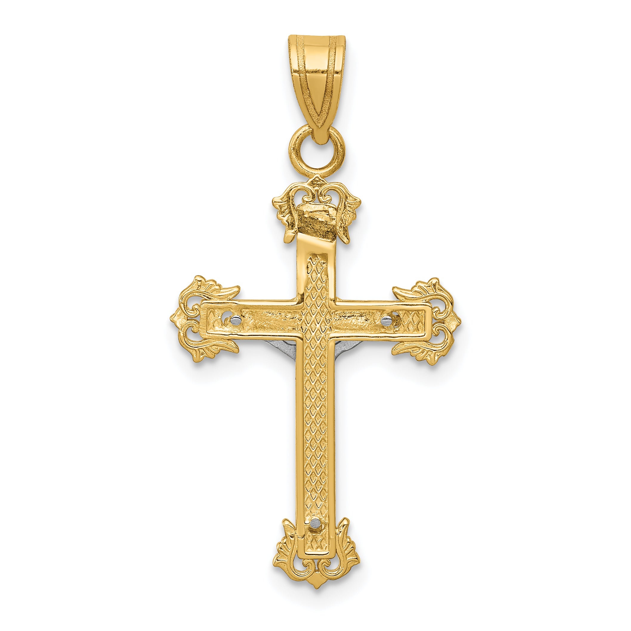 14K Two-Tone Gold Crucifix Pendant with Diamond-Cut Detailing  Elegant and Timeless