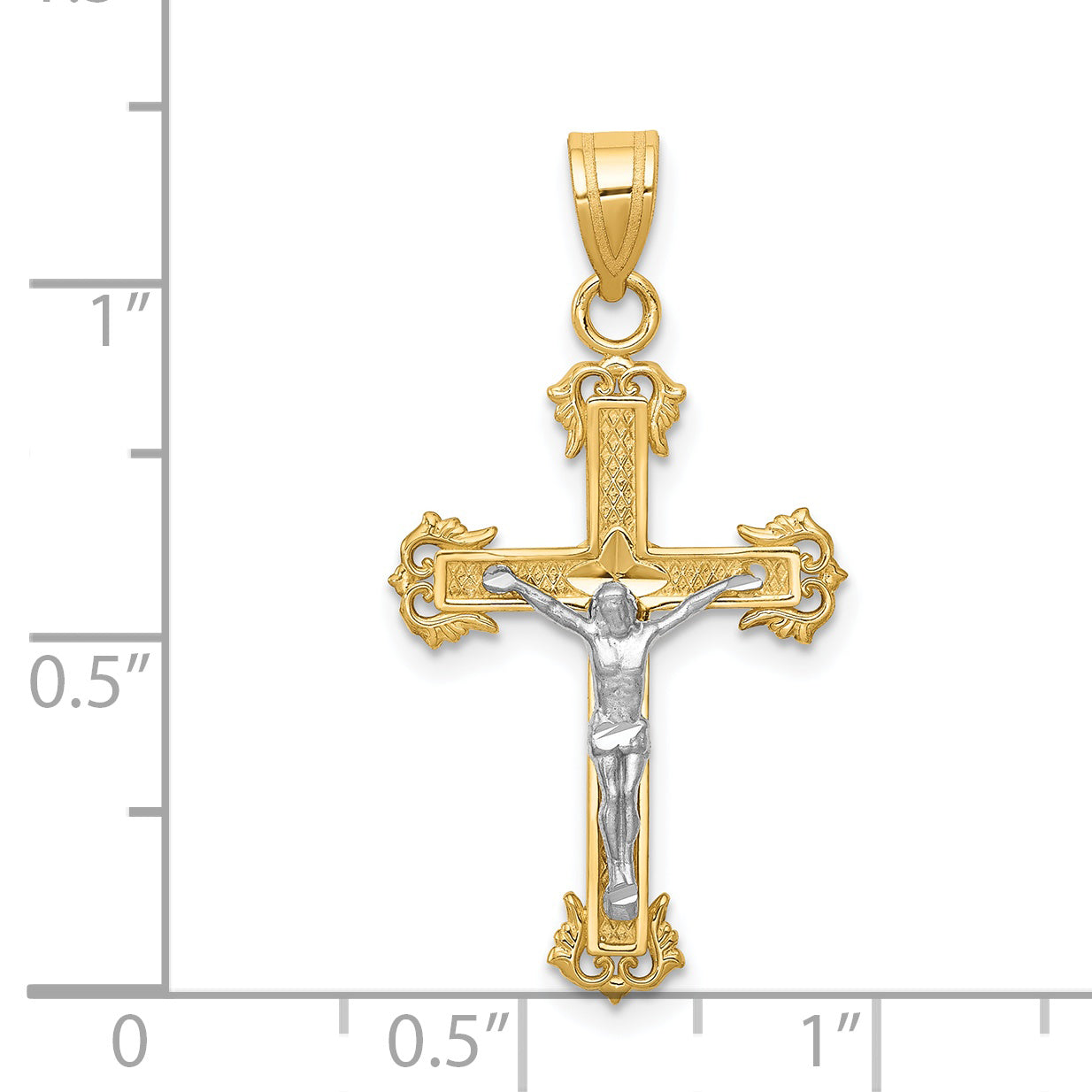 14K Two-Tone Gold Crucifix Pendant with Diamond-Cut Detailing  Elegant and Timeless