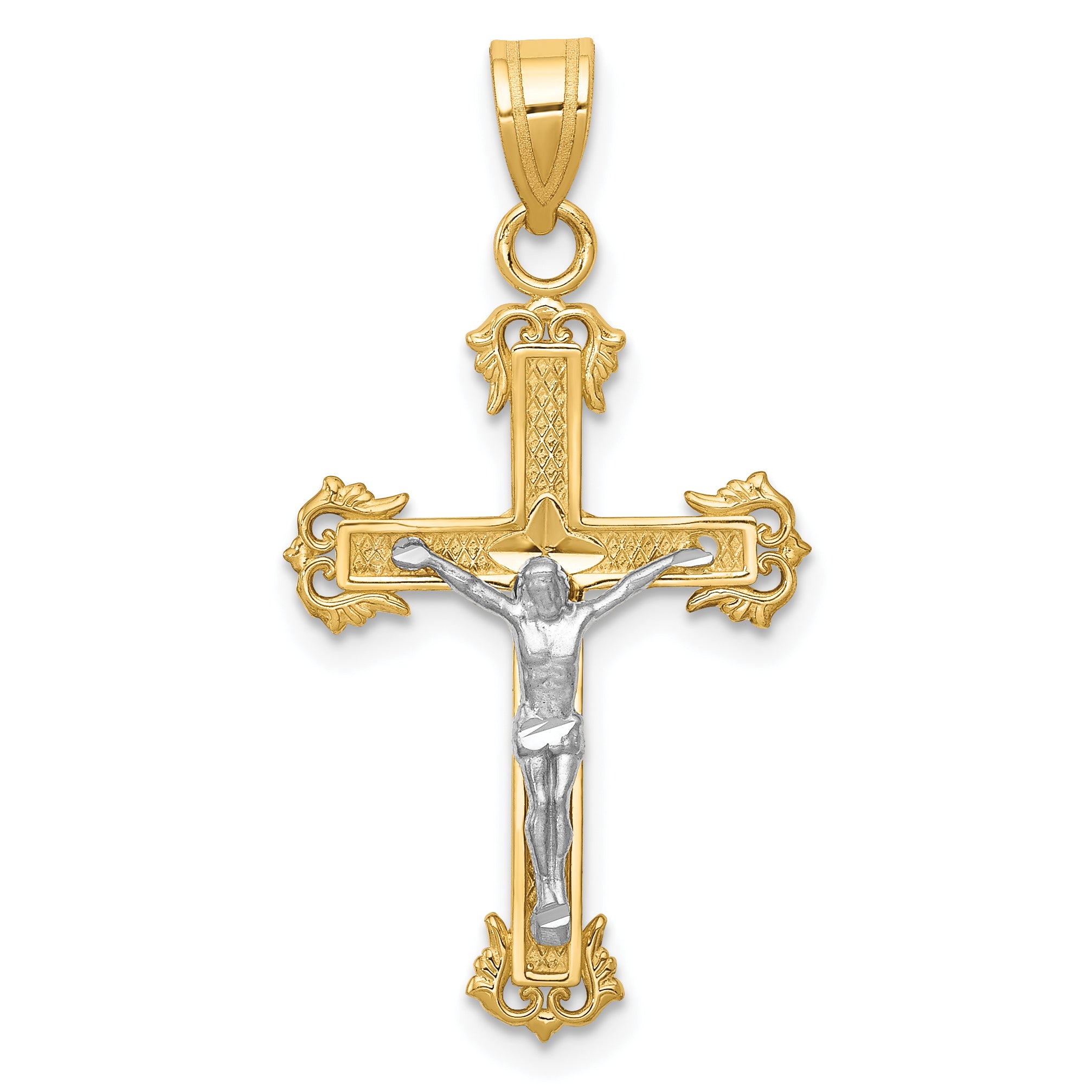 14K Two-tone Diamond-cut Crucifix Pendant