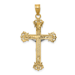 14K Two-Tone Gold Diamond-Cut Crucifix Pendant Elegant Religious Jewelry