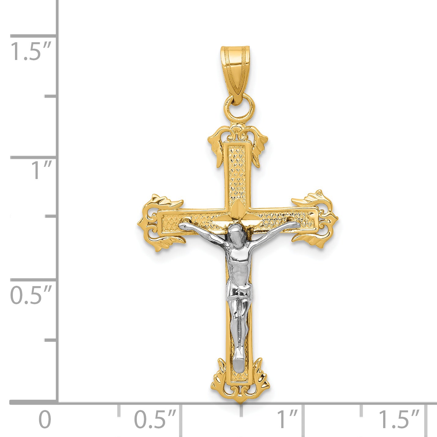 14K Two-Tone Gold Diamond-Cut Crucifix Pendant Elegant Religious Jewelry