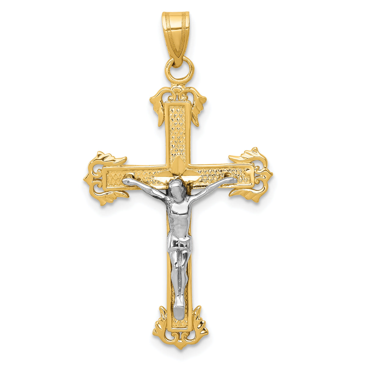 14K Two-tone Diamond-cut Crucifix Pendant