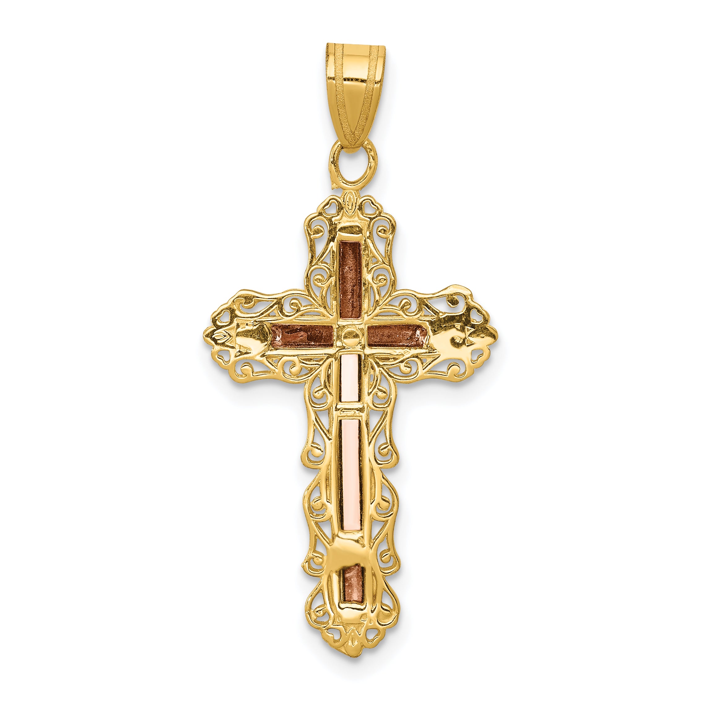 14K Tri-color Diamond-cut Crucifix Pendant