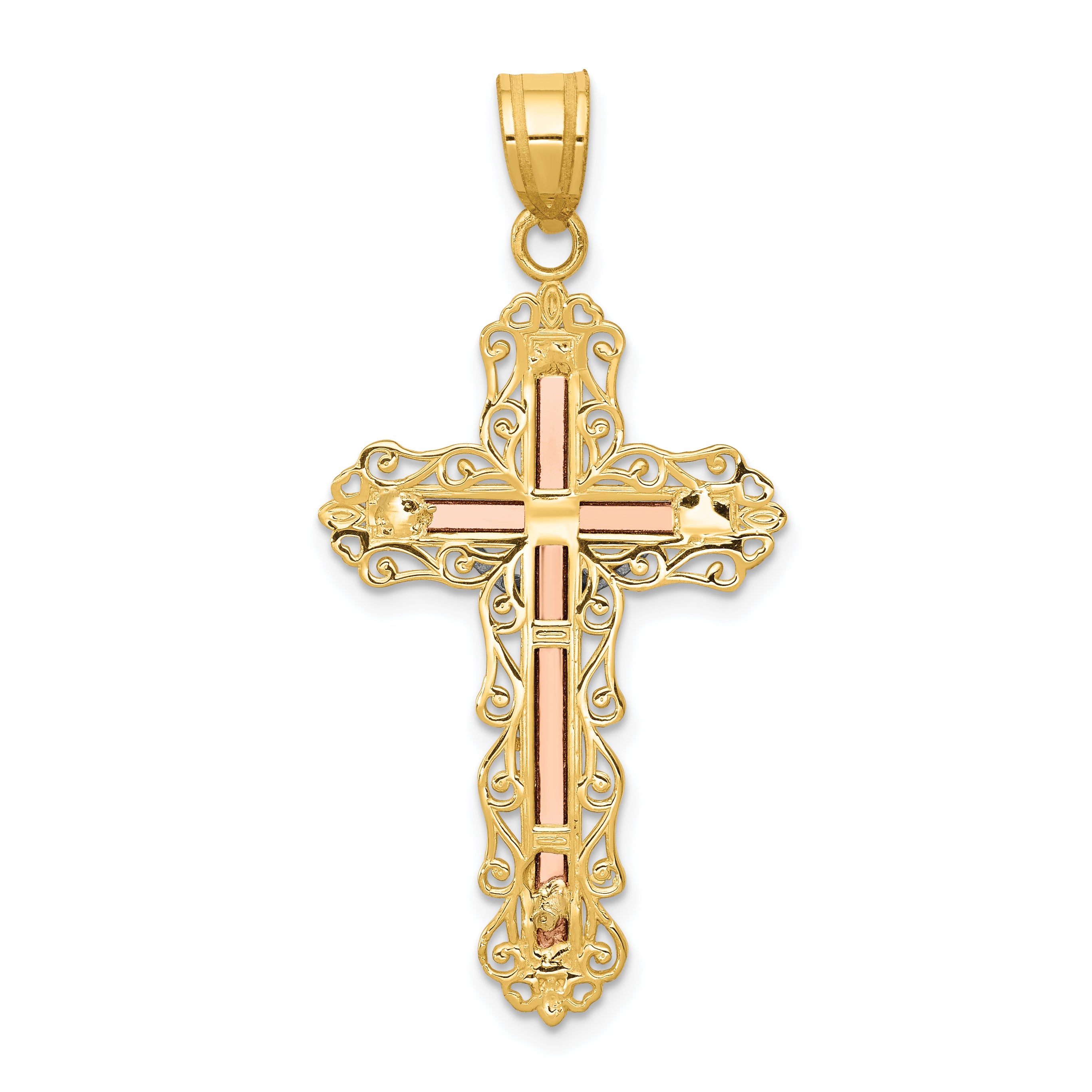 14K Tri-color Diamond-cut Crucifix Pendant