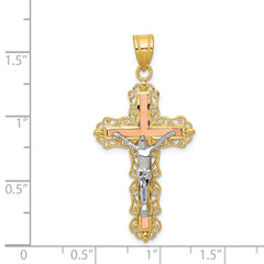 14K Tri-color Diamond-cut Crucifix Pendant