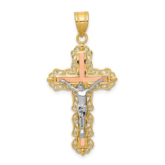 14K Tri-color Diamond-cut Crucifix Pendant