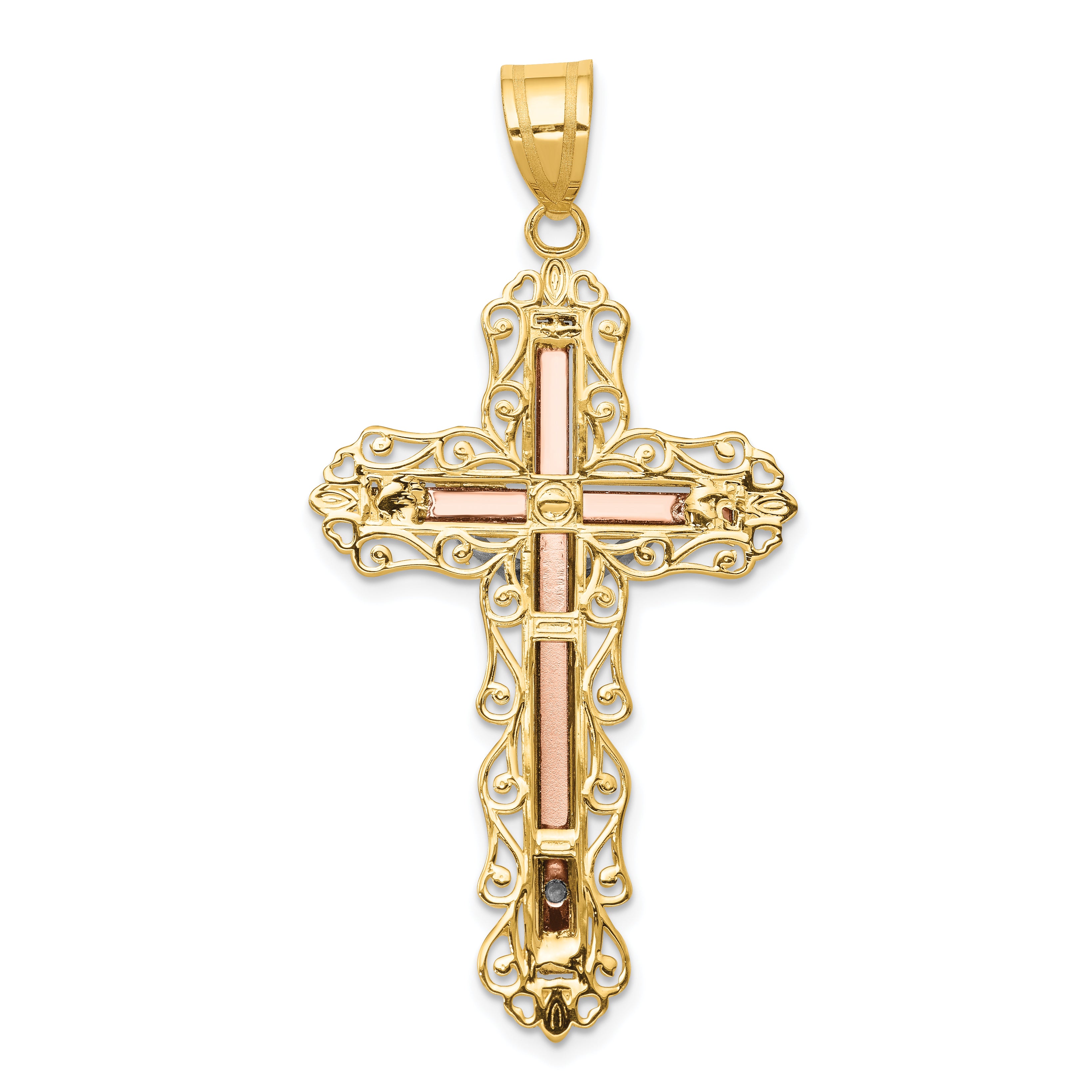 14K Tri-color Diamond-cut Crucifix Pendant