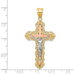 14K Tri-color Diamond-cut Crucifix Pendant