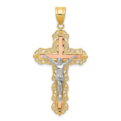 14K Tri-color Diamond-cut Crucifix Pendant