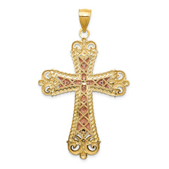 14K Tri-Color Gold Crucifix Pendant with Solid Casted Design 55mm