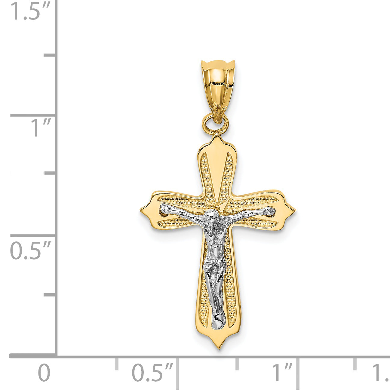 14K Two-Tone Gold Crucifix Pendant with Polished Finish and Solid Design