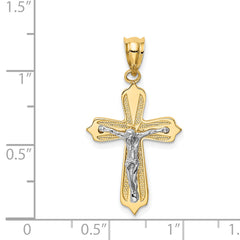 14K Two-Tone Gold Crucifix Pendant with Polished Finish and Solid Design