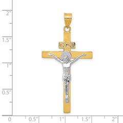 14K Two-Tone Gold INRI Crucifix Pendant with Polished Finish Elegant Design