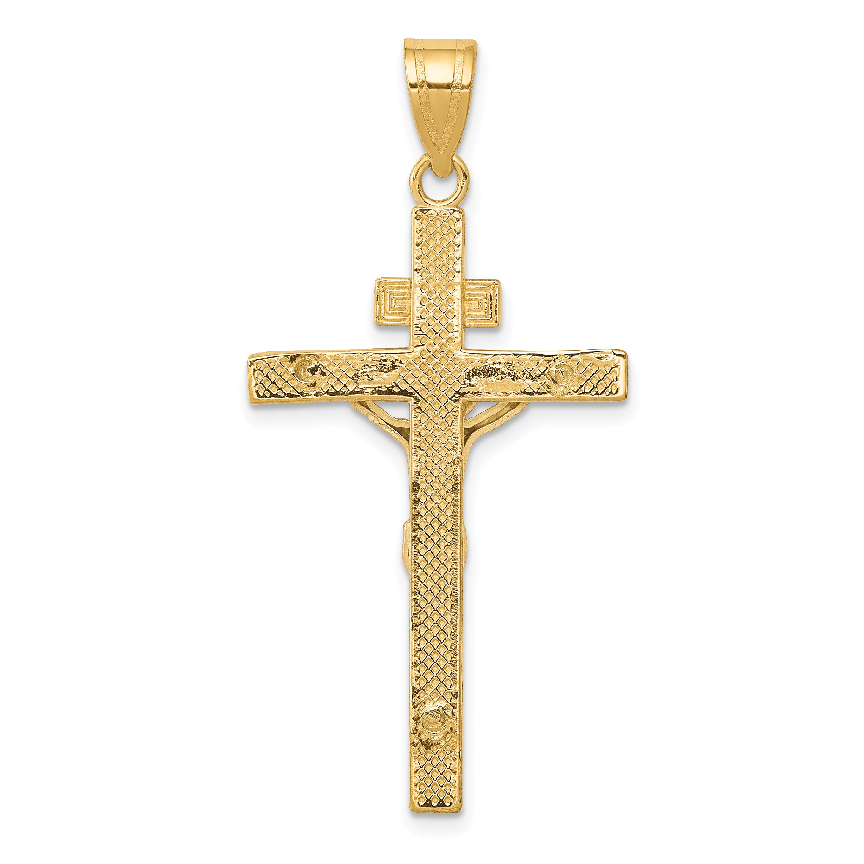 14K Two-Tone Gold INRI Crucifix Pendant with Polished Finish Elegant Design