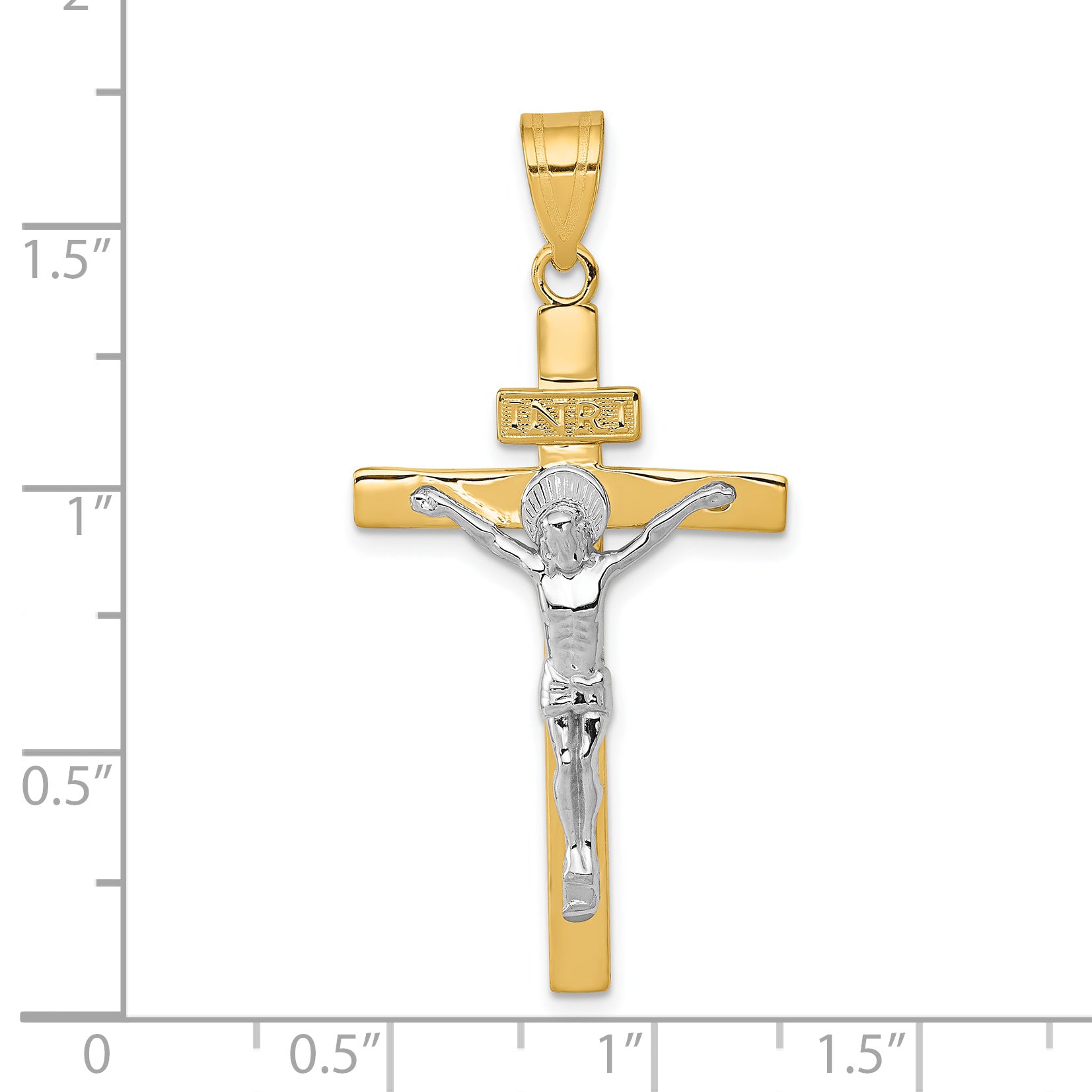 14K Two-Tone Gold INRI Crucifix Pendant with Polished Finish Elegant Design