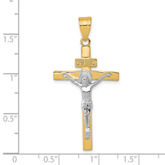 14K Two-Tone Gold INRI Crucifix Pendant with Polished Finish Elegant Design