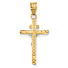 14K Two-Tone Gold INRI Crucifix Pendant with Polished Finish Elegant Design