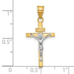 14K Two-Tone Gold INRI Crucifix Pendant with Polished Finish Elegant Design