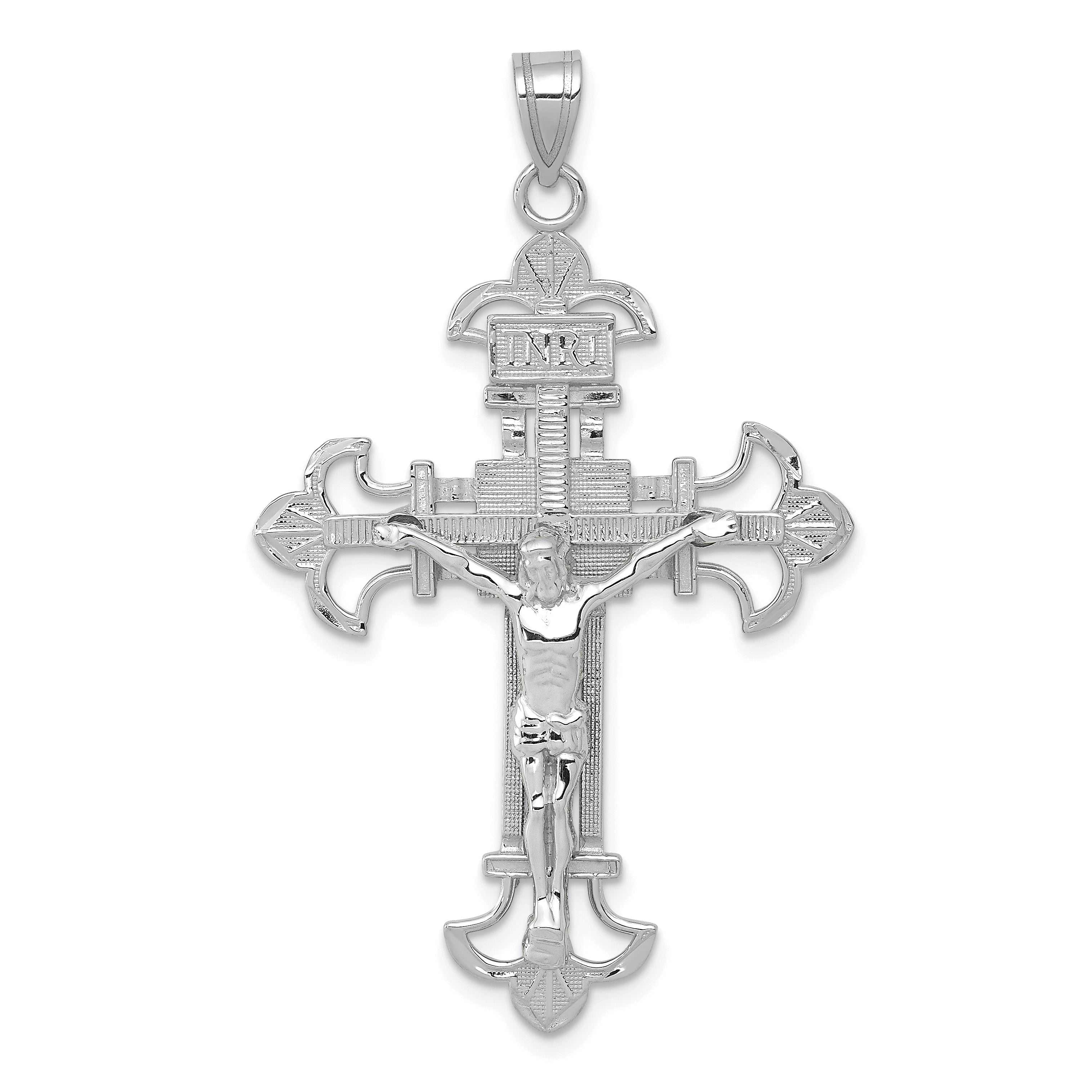 14K White Gold Inri Crucifix Pendant