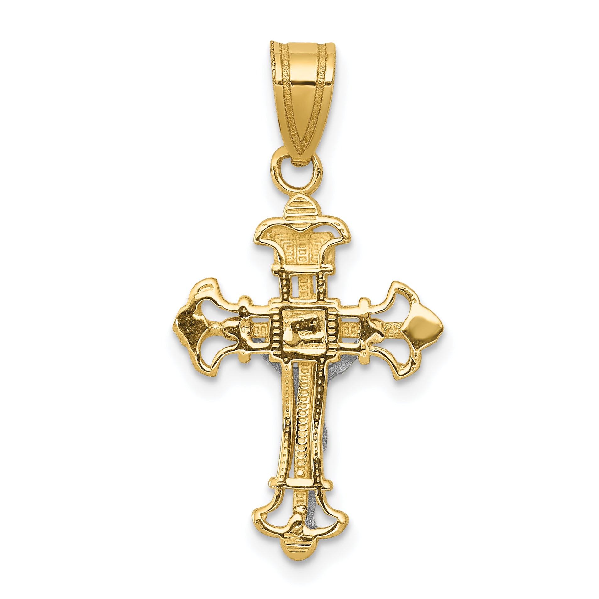 14K Two-Tone Gold INRI Crucifix Charm Elegant Religious Pendant