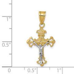 14K Two-Tone Gold INRI Crucifix Charm Elegant Religious Pendant