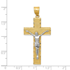 14K Two-Tone Gold Crucifix Pendant with Diamond-Cut Polished Finish