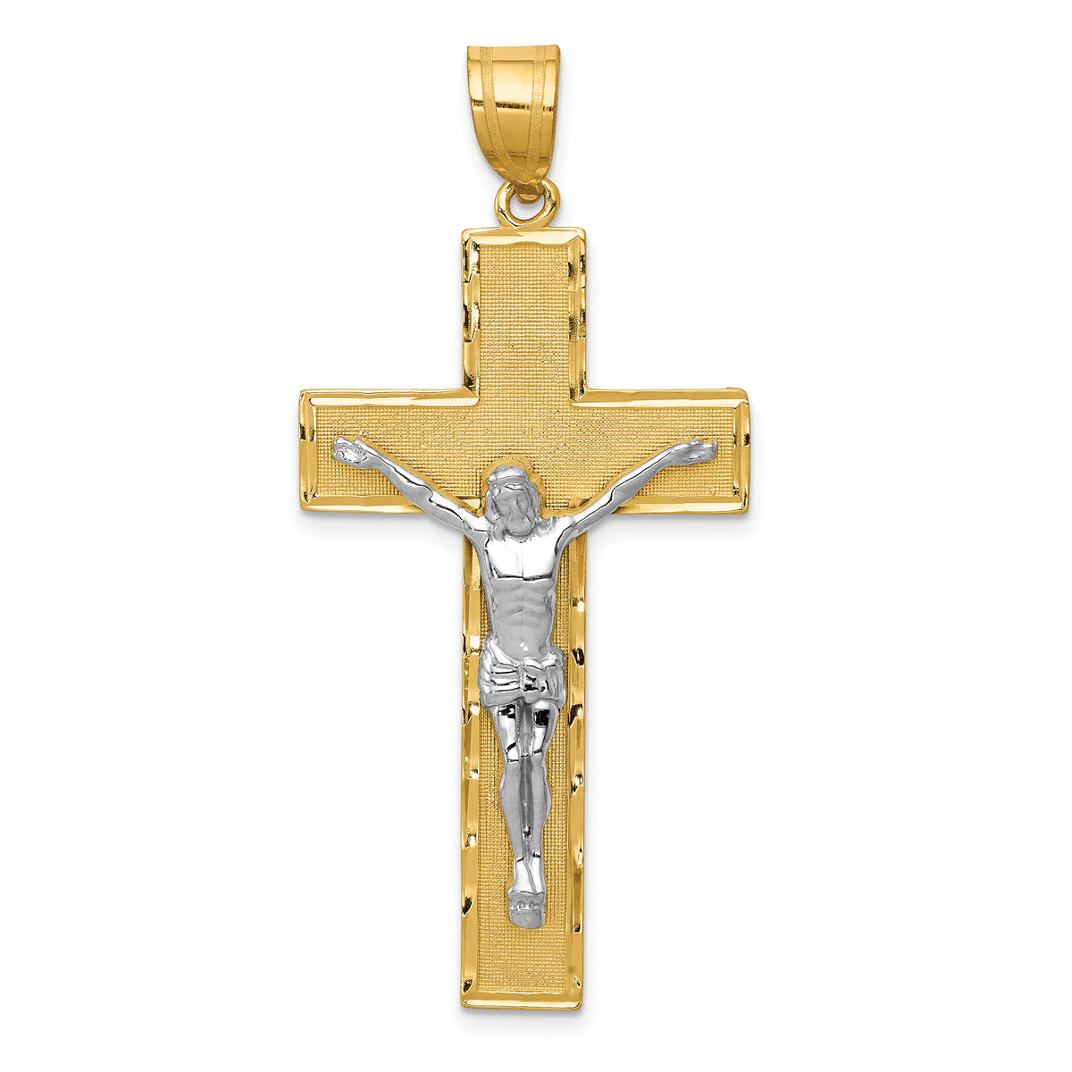 14K Two-tone Diamond-cut Crucifix Pendant