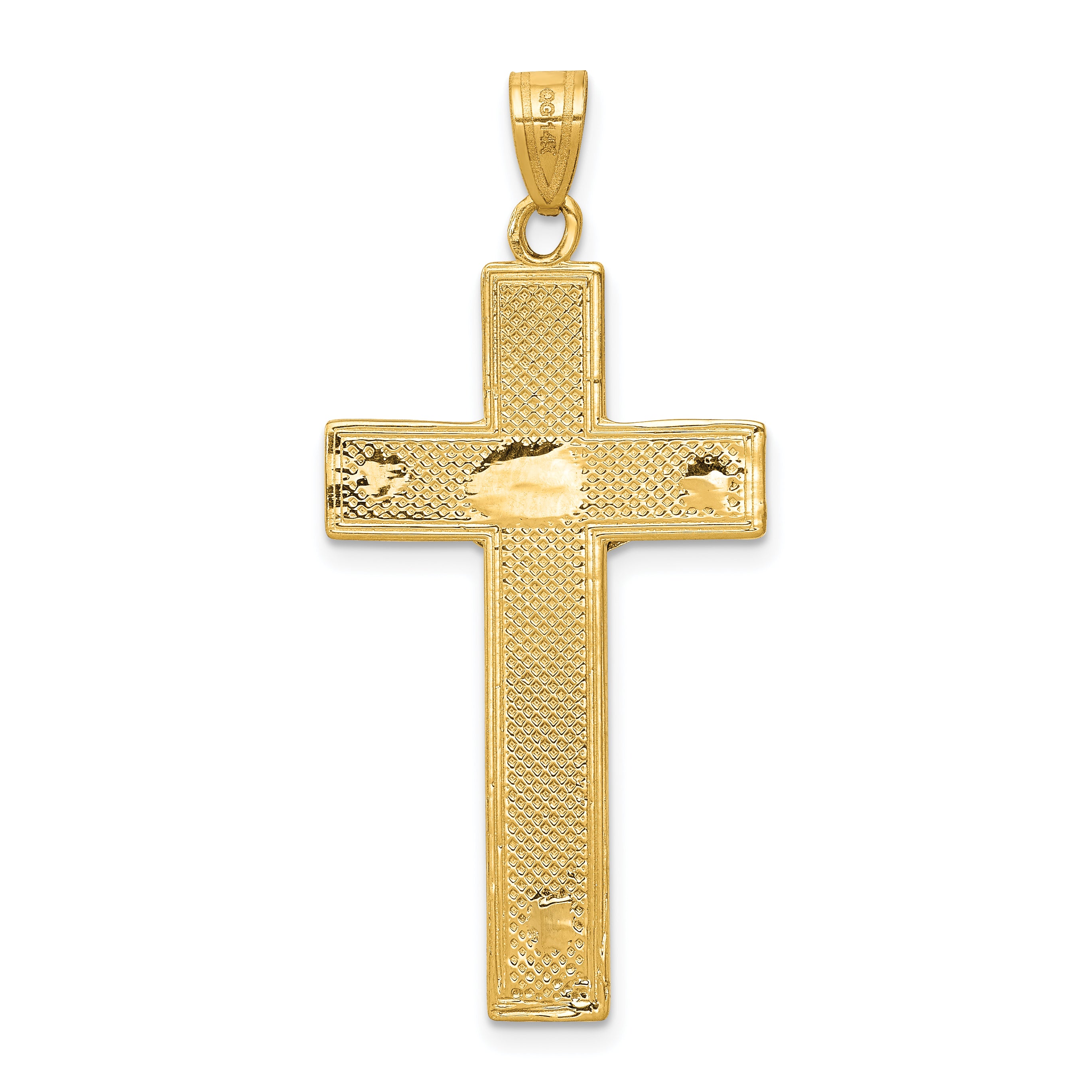 14K Two-Tone Gold Crucifix Pendant with Diamond-Cut Texture, Polished Finish