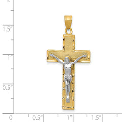 14K Two-Tone Gold Crucifix Pendant with Diamond-Cut Texture, Polished Finish