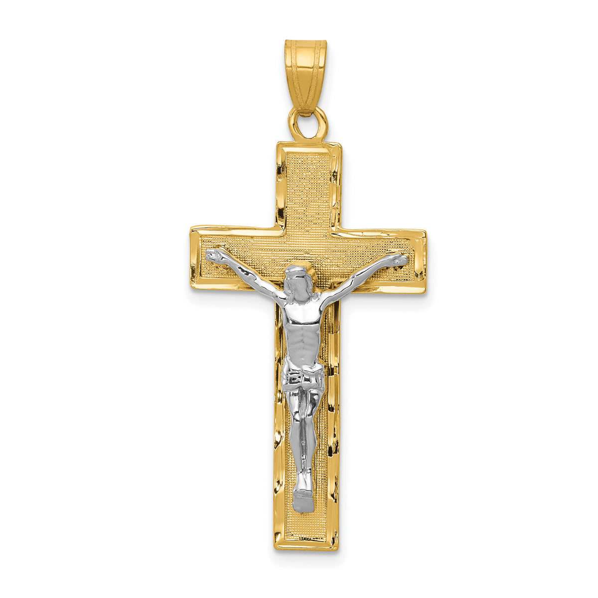 14K Two-tone Diamond-cut Crucifix Pendant