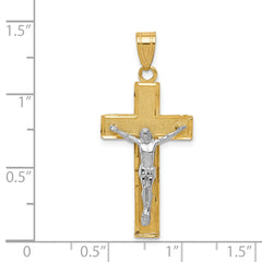 14K Two-Tone Gold Crucifix Pendant with Diamond-Cut Detailing