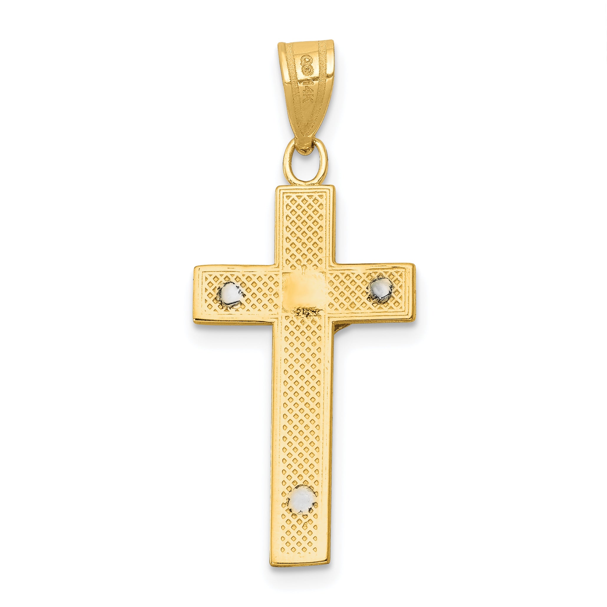 14K Two-Tone Gold Crucifix Charm with Diamond-Cut Polished Finish