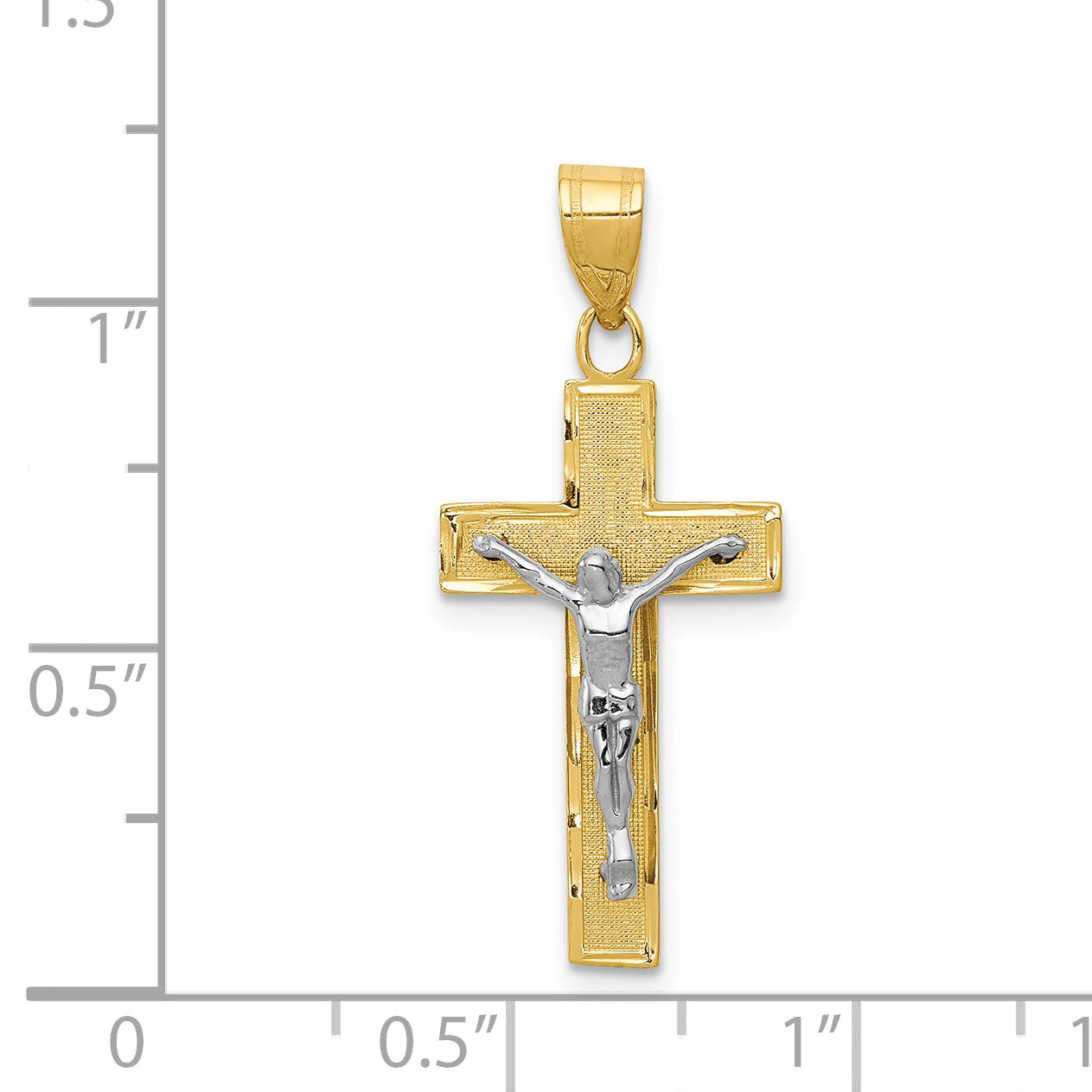 14K Two-Tone Gold Crucifix Charm with Diamond-Cut Polished Finish