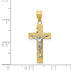 14K Two-Tone Gold Crucifix Charm with Diamond-Cut Polished Finish