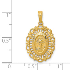 14K Gold Polished Oval Miraculous Medal Pendant with Satin Finish