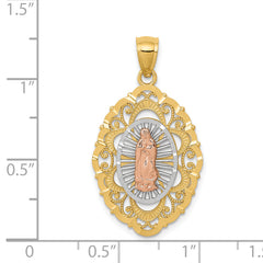 14K Tri-Color Gold Our Lady of Guadalupe Pendant  Polished and Textured