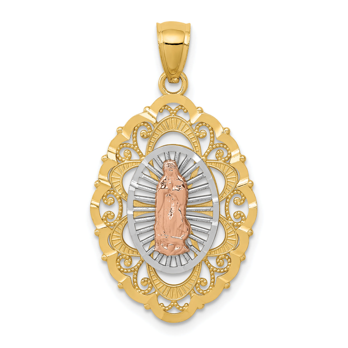 14k Tri-color Our Lady of Guadalupe Pendant