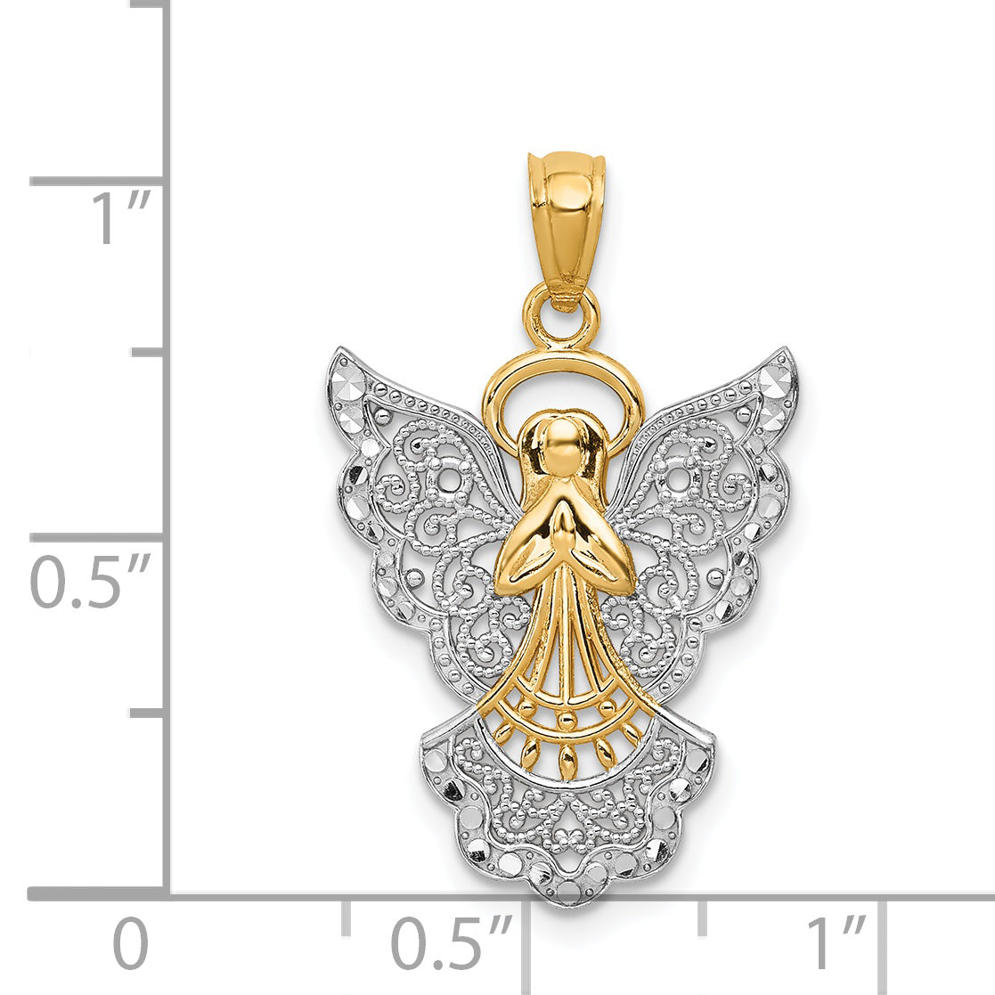 14K Gold Rhodium-Plated Filigree Angel Pendant Elegant Casted Design