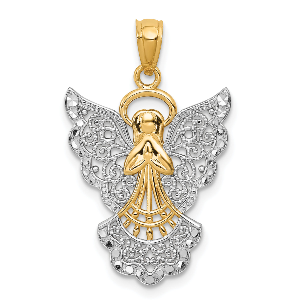 14k w/Rhodium Filigree Angel Pendant