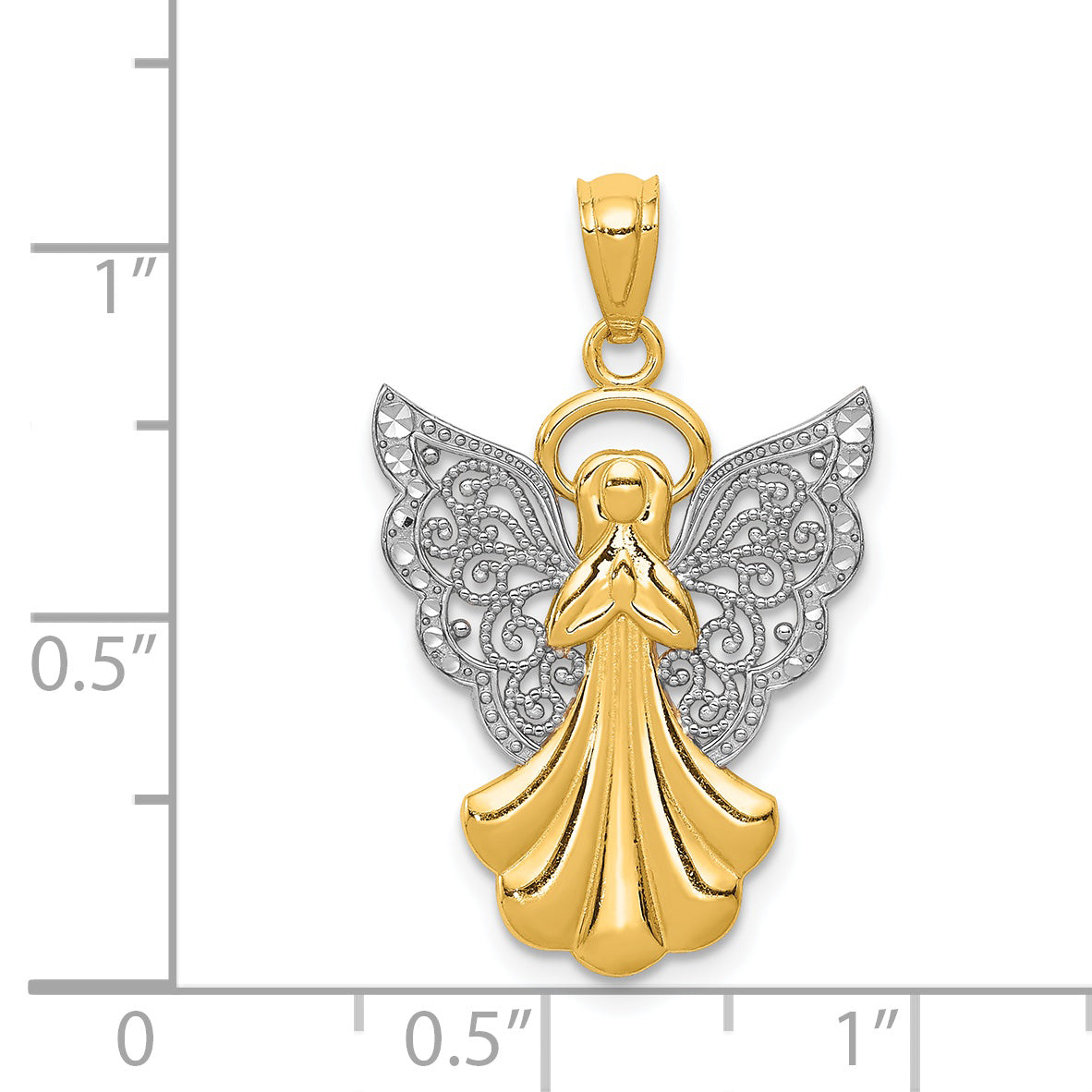 14k w/Rhodium Filigree Angel Pendant