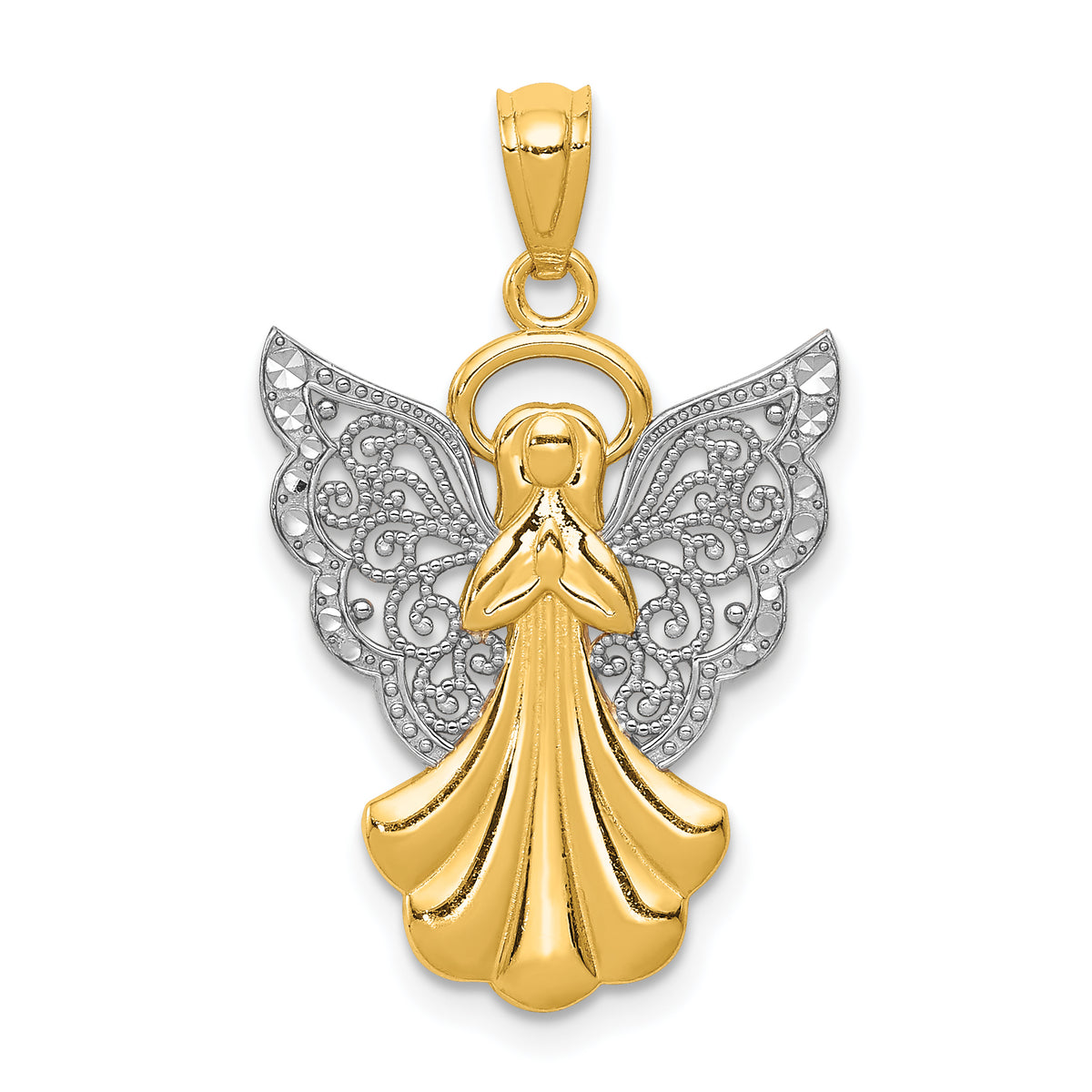 14k w/Rhodium Filigree Angel Pendant