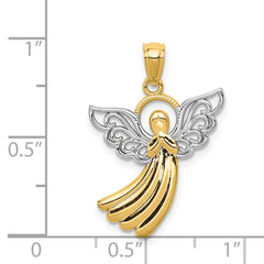 14K Gold Rhodium Filigree Angel Pendant  Elegant Themed Design