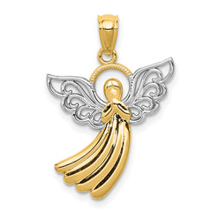 14k w/Rhodium Filigree Angel Pendant