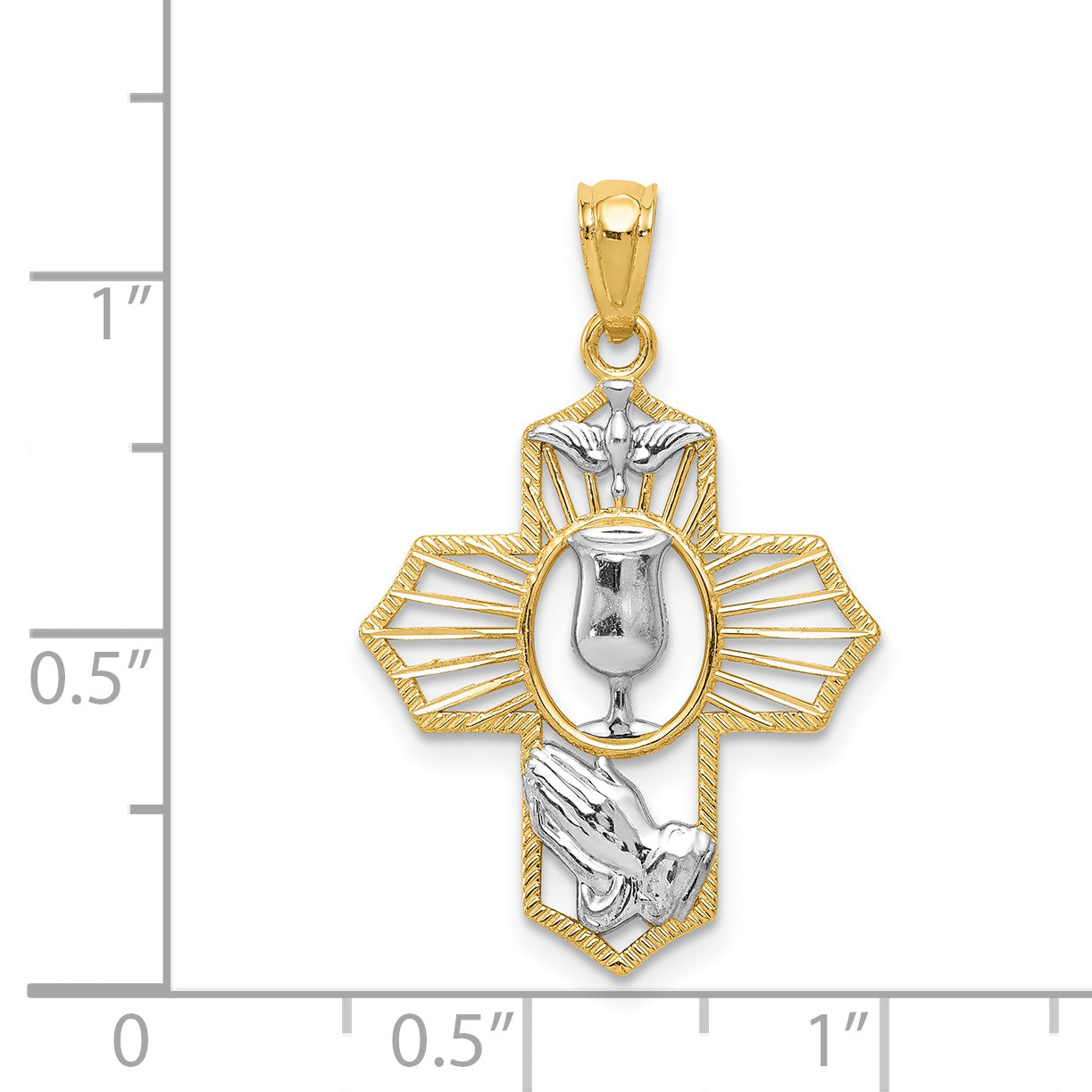 14K Gold Cross Pendant with Rhodium Accents  Elegant Solid Design