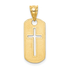 14K Gold Cross Cut-Out Pendant with Polished & Textured Finish