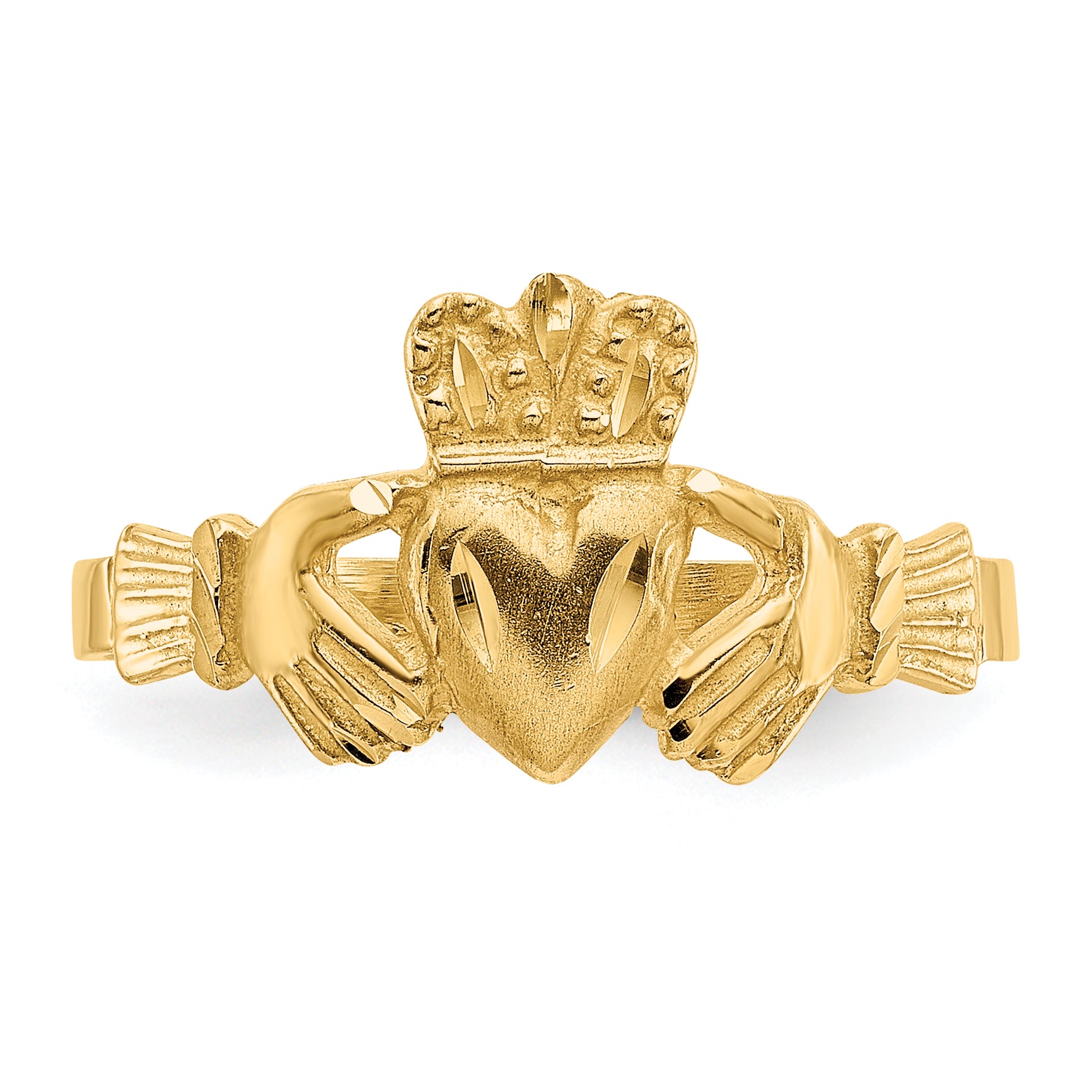 14K Satin and Diamond-cut Claddagh Ring