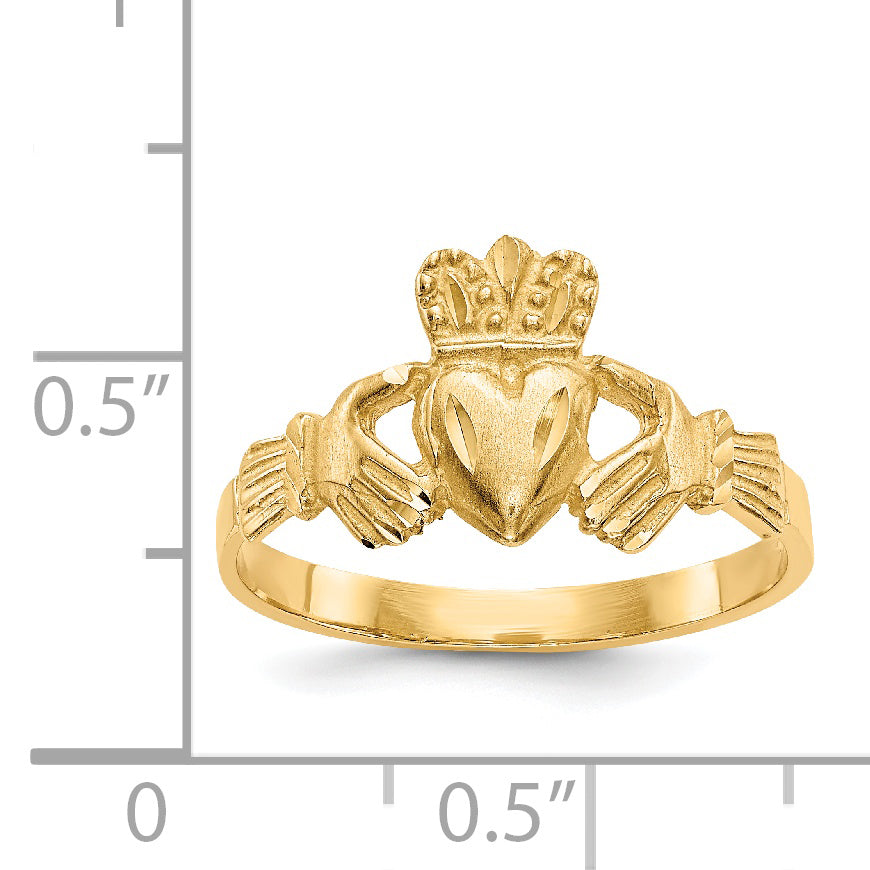 14K Satin and Diamond-cut Claddagh Ring