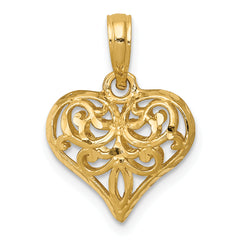 14K Polished 3-D Filigree Puffed Heart Pendant