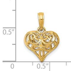 14K Polished 3-D Filigree Puffed Heart Pendant